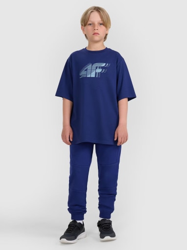 4F JUNIOR Chłopięce spodnie dresowe joggery 4F 4FJRAW25TTROM1578  granatowe Granatowy