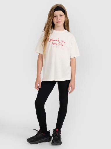 Dziewczęcy t-shirt z nadrukiem 4F 4FJRAW25TTSHF3188 - biały