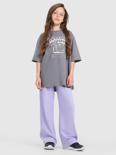 Dziewczęcy t-shirt oversize z nadrukiem 4F 4FJRAW25TTSHF3197 - szary