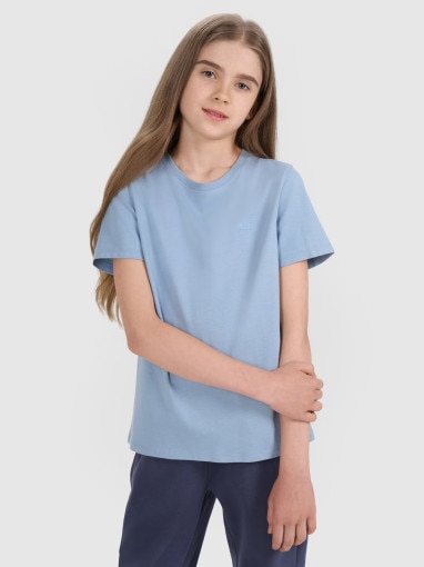 4F JUNIOR Dziewczęcy tshirt bez nadruku 4F 4FJRAW25TTSHF3233  niebieski Niebieski