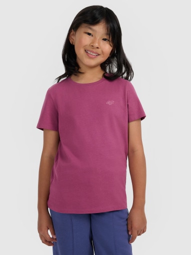 4F JUNIOR Dziewczęcy tshirt bez nadruku 4F 4FJRAW25TTSHF3233  fioletowy Fioletowy