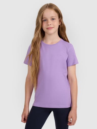 4F JUNIOR Dziewczęcy tshirt bez nadruku 4F 4FJRAW25TTSHF3233  fioletowy Fioletowy