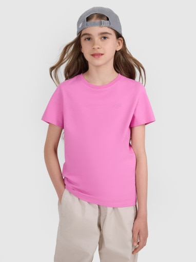 4F JUNIOR Dziewczęcy tshirt bez nadruku 4F 4FJRAW25TTSHF3233  różowy Różowy