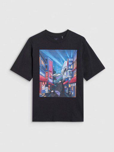 4F JUNIOR Chłopięcy tshirt z nadrukiem 4F 4FJRAW25TTSHM3061  czarny Czarny