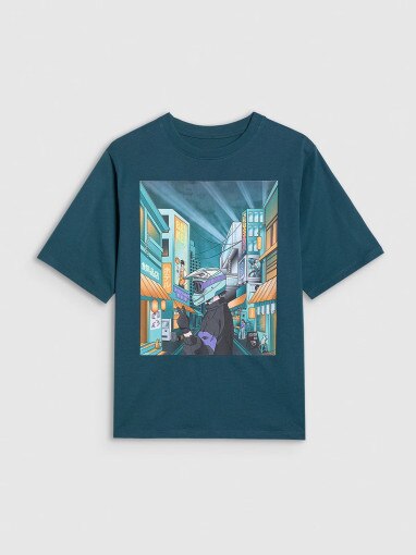 4F JUNIOR Chłopięcy tshirt z nadrukiem 4F 4FJRAW25TTSHM3061  turkusowy Turkusowy