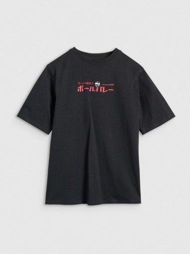4F JUNIOR Chłopięcy tshirt oversize z nadrukiem 4F 4FJRAW25TTSHM3064  czarny Czarny