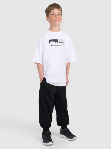 Chłopięcy t-shirt oversize z nadrukiem 4F 4FJRAW25TTSHM3065 - biały