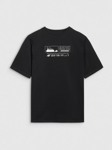 4F JUNIOR Chłopięcy tshirt oversize z nadrukiem 4F 4FJRAW25TTSHM3065  czarny Czarny