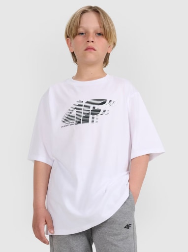4F JUNIOR Chłopięcy tshirt z nadrukiem 4F 4FJRAW25TTSHM3165  biały Biały