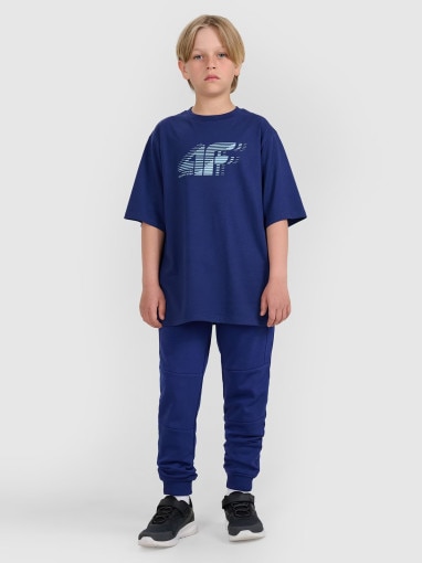 Chłopięcy t-shirt z nadrukiem 4F 4FJRAW25TTSHM3165 - granatowy