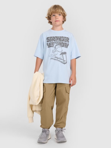 Chłopięcy t-shirt oversize z nadrukiem 4F 4FJRAW25TTSHM3206 - niebieski