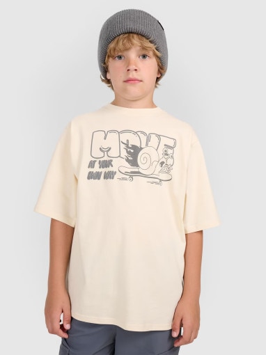 4F JUNIOR Chłopięcy tshirt oversize z nadrukiem 4F 4FJRAW25TTSHM3208  beżowy Beżowy