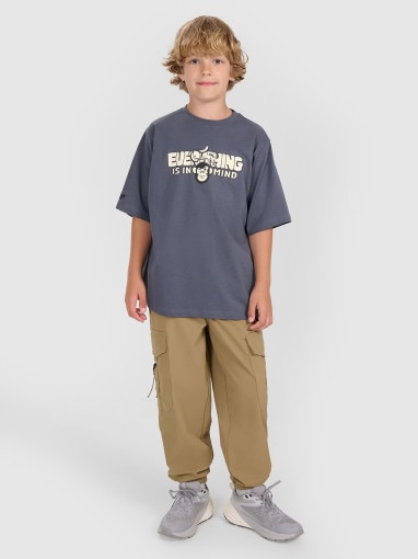 Chłopięcy t-shirt oversize z nadrukiem 4F 4FJRAW25TTSHM3209 - szary