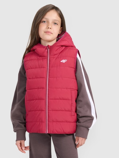 4F JUNIOR Dziewczęcy bezrękawnik pikowany 4F 4FJRAW25TVJAF322  różowy Różowy
