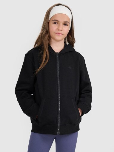 4F JUNIOR Dziewczęca bluza rozpinana z kapturem 4F 4FJRMM00TSWSF2464  czarny Czarny