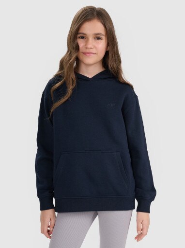 4F JUNIOR Dziewczęca bluza nierozpinana z kapturem 4F 4FJRMM00TSWSF2465  granatowa Granatowy