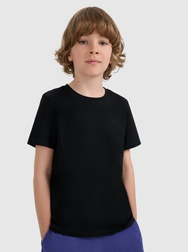 4F JUNIOR Chłopięcy tshirt bez nadruku 4F 4FJRMM00TTSHM3254  czarny Czarny