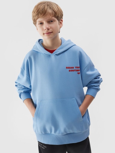 4F JUNIOR Chłopięca bluza nierozpinana z kapturem 4F 4FJRSS24TSWSM1301  niebieska Niebieski