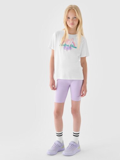 Dziewczęcy t-shirt z nadrukiem 4F 4FJRSS24TTSHF2054 - biały