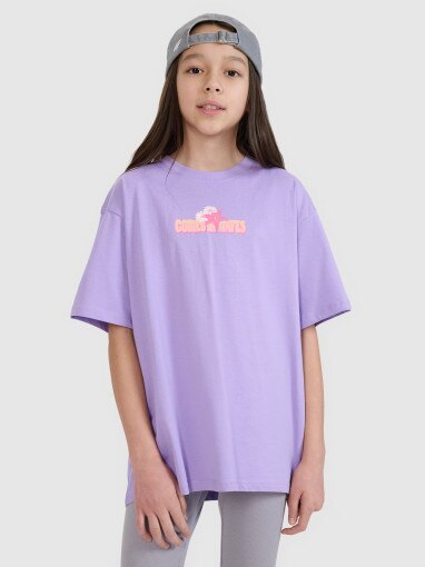 4F JUNIOR Dziewczęcy tshirt z nadrukiem 4F 4FJRSS24TTSHF2056  fioletowy Fioletowy