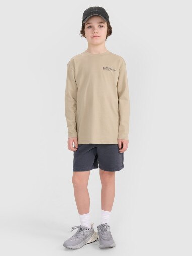 Chłopięcy longsleeve z nadrukiem 4F 4FJRSS25TLONM538 - beżowy
