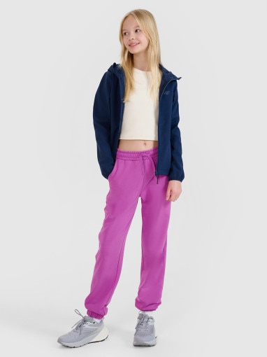 Dziewczęcy softshell rozpinany z kapturem 4F 4FJRSS25TSOFU443 - granatowy