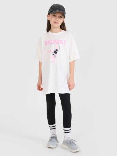 Dziewczęcy t-shirt z nadrukiem 4F 4FJRSS25TTSHF2646 - biały