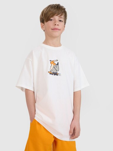 4F JUNIOR Chłopięcy tshirt z nadrukiem 4F 4FJRSS25TTSHM2641  biały Biały