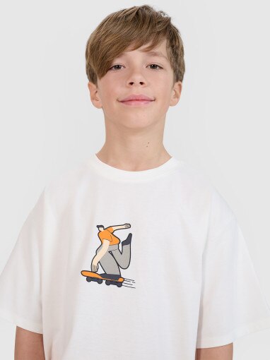Chłopięcy t-shirt z nadrukiem 4F 4FJRSS25TTSHM2641 - biały