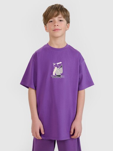 4F JUNIOR Chłopięcy tshirt z nadrukiem 4F 4FJRSS25TTSHM2641  fioletowy Fioletowy