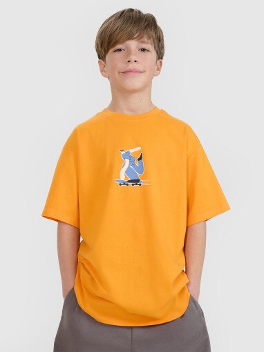 4F JUNIOR Chłopięcy tshirt z nadrukiem 4F 4FJRSS25TTSHM2641  pomarańczowy Pomarańczowy