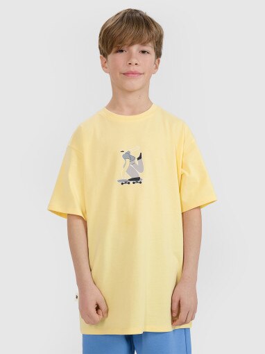 4F JUNIOR Chłopięcy tshirt z nadrukiem 4F 4FJRSS25TTSHM2641  żółty żółty