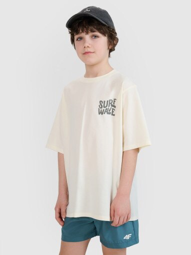 4F JUNIOR Chłopięcy tshirt z nadrukiem 4FJRSS25TTSHM2866  biały Biały