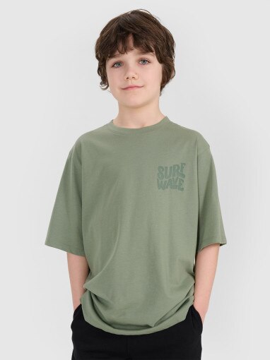 4F JUNIOR Chłopięcy tshirt z nadrukiem 4FJRSS25TTSHM2866  zielony  Zielony