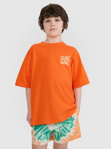 4F JUNIOR Chłopięcy tshirt z nadrukiem 4FJRSS25TTSHM2866  pomarańczowy Pomarańczowy