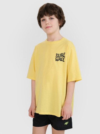 4F JUNIOR Chłopięcy tshirt z nadrukiem 4FJRSS25TTSHM2866  żółty żółty