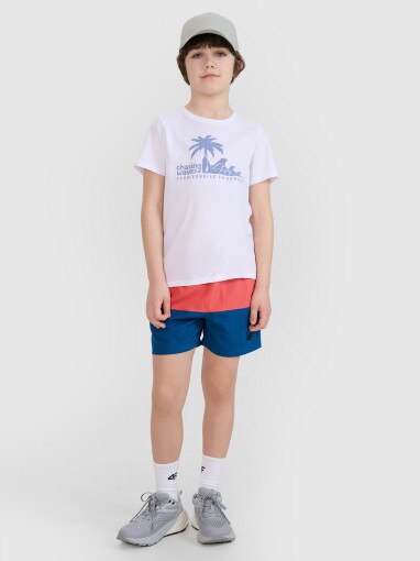 Chłopięcy t-shirt z nadrukiem 4F 4FJRSS25TTSHM2867 - biały