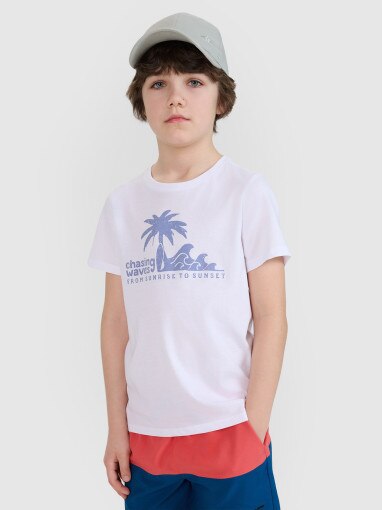 4F JUNIOR Chłopięcy tshirt z nadrukiem 4F 4FJRSS25TTSHM2867  biały Biały