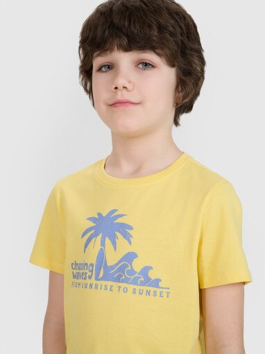 4F JUNIOR Chłopięcy tshirt z nadrukiem 4F 4FJRSS25TTSHM2867  żółty żółty
