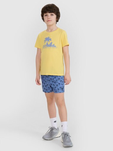 Chłopięcy t-shirt z nadrukiem 4F 4FJRSS25TTSHM2867 - żółty