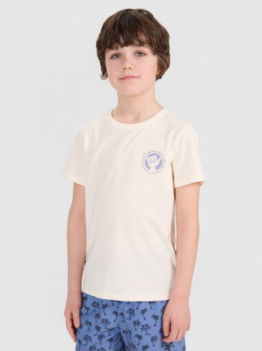 4F JUNIOR Chłopięcy tshirt z nadrukiem 4F 4FJRSS25TTSHM2868  biały Biały