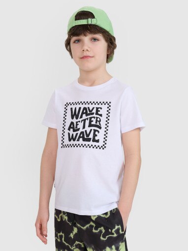 4F JUNIOR Chłopięcy tshirt z nadrukiem 4F 4FJRSS25TTSHM2869  biały Biały