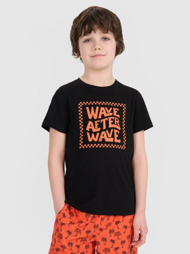 4F JUNIOR Chłopięcy tshirt z nadrukiem 4F 4FJRSS25TTSHM2869  czarny Czarny