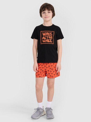 Chłopięcy t-shirt z nadrukiem 4F 4FJRSS25TTSHM2869 - czarny