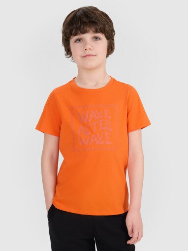 4F JUNIOR Chłopięcy tshirt z nadrukiem 4F 4FJRSS25TTSHM2869  pomarańczowy Pomarańczowy