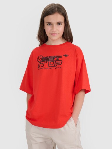 4F JUNIOR Dziecięcy tshirt z nadrukiem 4F 4FJRSS25TTSHU3296  czerwona Czerwony