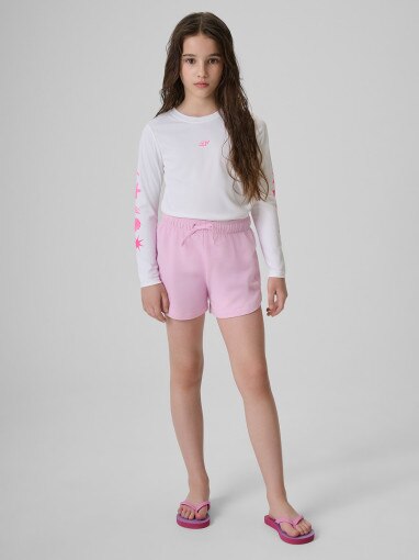 Dziewczęcy longsleeve do pływania UPF50+ 4F 4FJRSS26TFLOF697 - biały