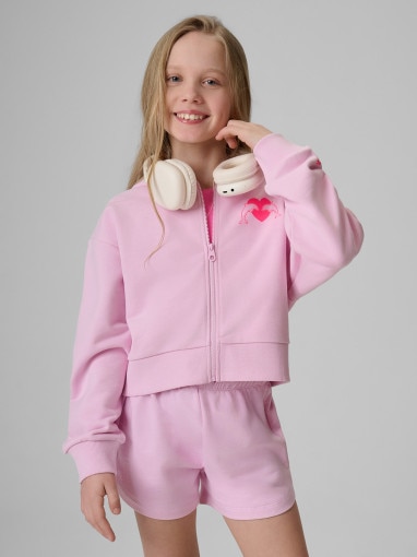  4F JUNIOR Dziewczęca bluza rozpinana z kapturem 4F 4FJRSS26TSWSF2936  różowa Różowy