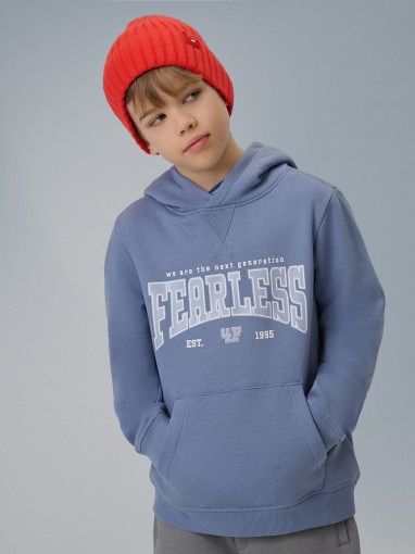 Obrazek dla: 4F JUNIOR Chłopięca bluza nierozpinana z kapturem 4F 4FJRSS26TSWSM2637  denim Denim