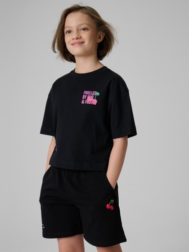 Obrazek dla: 4F JUNIOR Dziewczęcy tshirt z nadrukiem 4F 4FJRSS26TTSHF3827  czarny Czarny